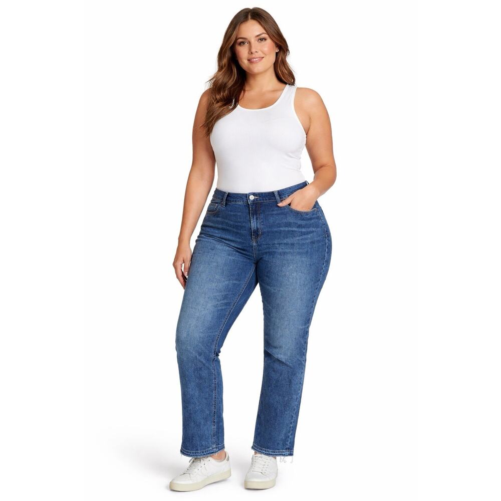 Old Navy Boyfriend Jeans Blue Raw Hem Stretch Denim Button Zip Pockets size 14
